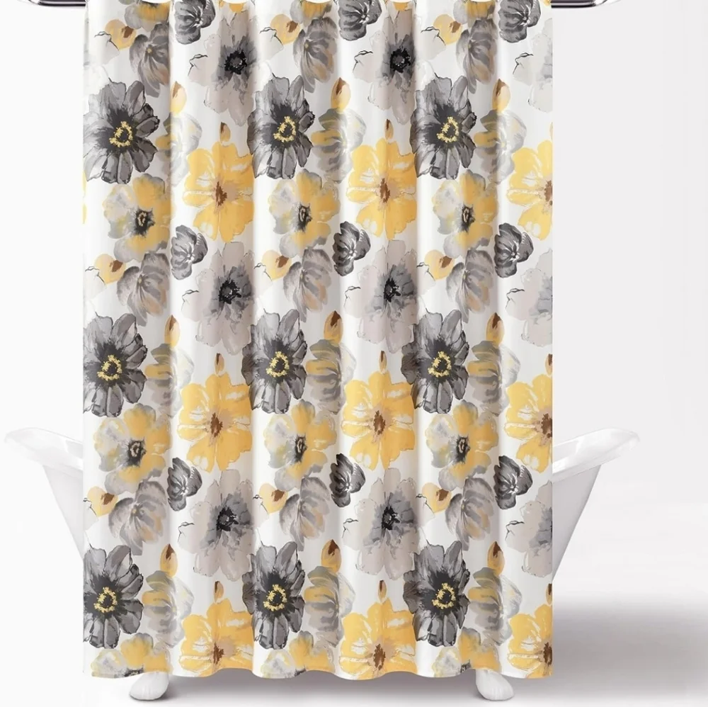Floral Yellow & Gray Shower Curtain